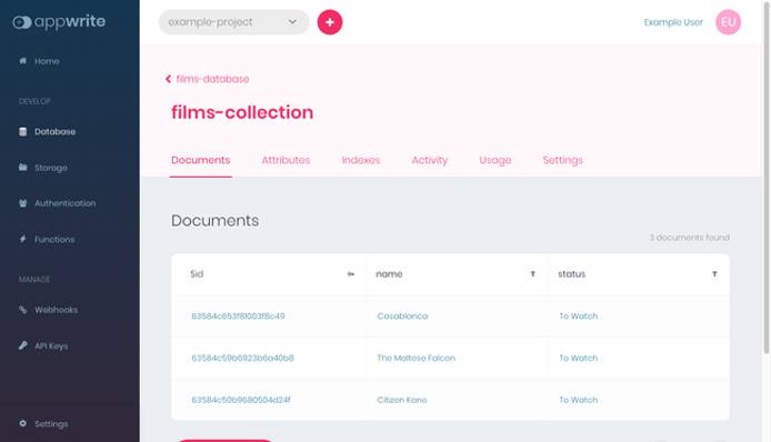 Appwrite collection with documents