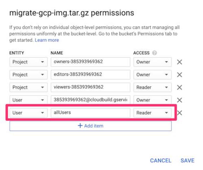 Google Object Storage Bucket Permissions Add Item Google Object Storage Bucket Permissions Add Item
