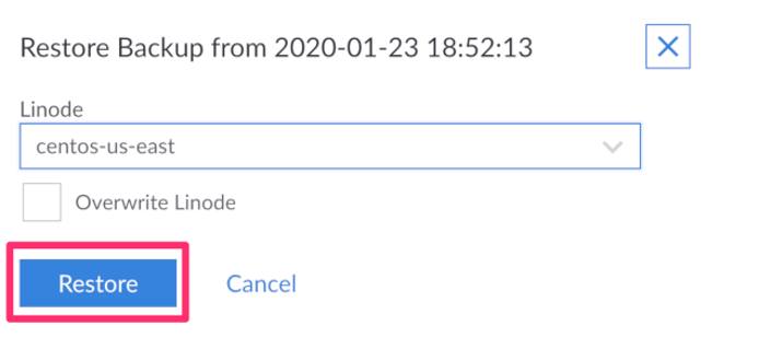 Restore to Existing Linode Panel