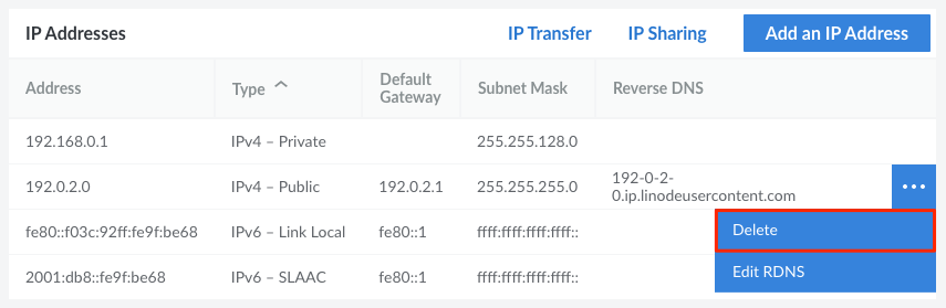 Select ‘Delete’ option from the IP address menu.