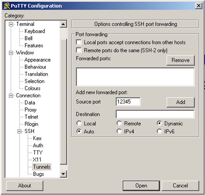 PuTTY - Options controlling port forwarding.
