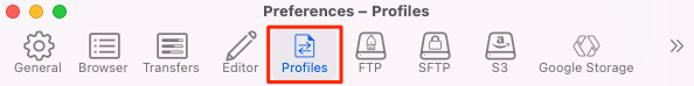 Screenshot of the Cyberduck Profiles tab Screenshot of the Cyberduck Profiles tab
